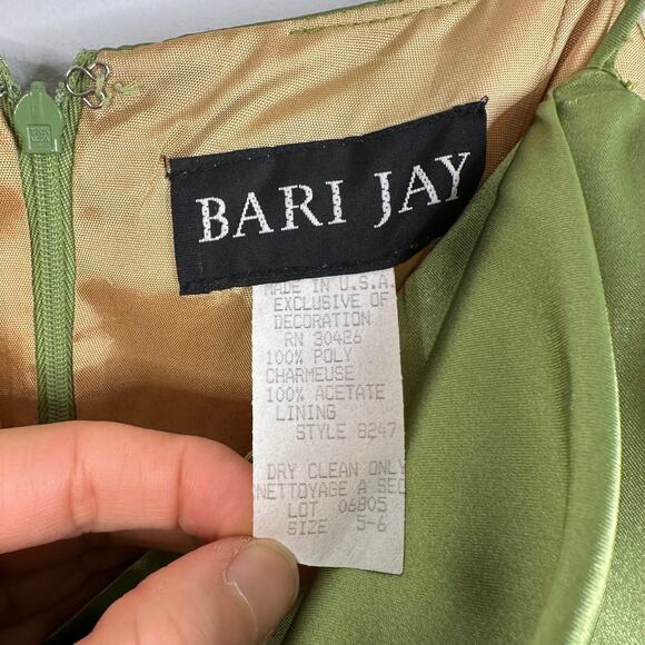 Bari Jay Green Satin Ruffle Spaghetti Strap Lined Dress - Picture 6 of 6